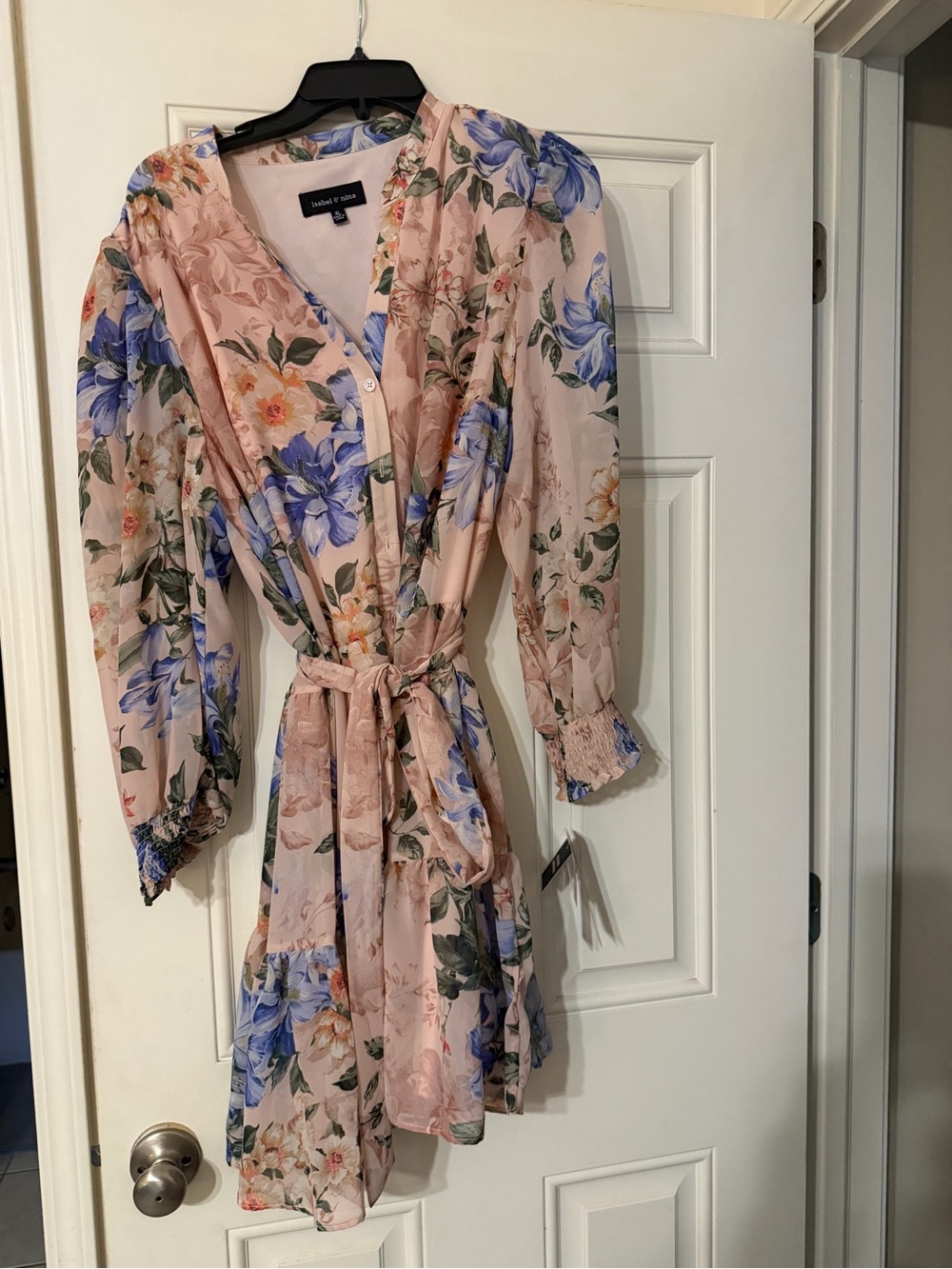 Isabel & Nina Pink Floral Wrap Dress with Blue Blooms